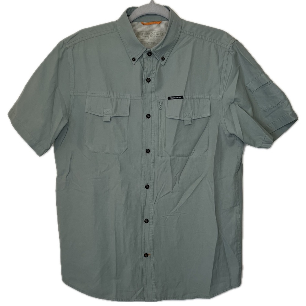 Field & Stream Mens 3-Pocket Adventure Shirt Collared Outdoor Button Up Sage, M